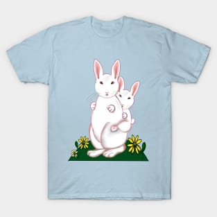 Mother and baby bunny rabbits flowers - cute bunny family mama rabbit carrying a baby rabbit child mothers day T-Shirt